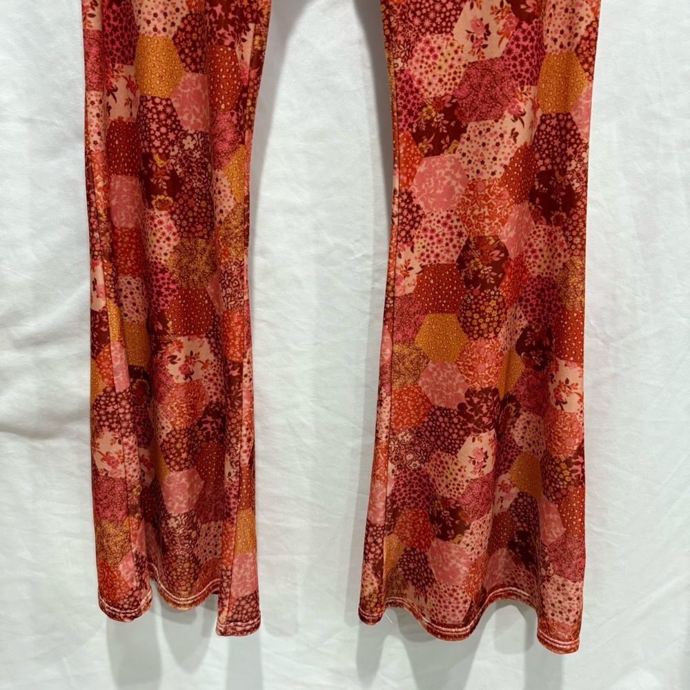 Flare Street Velvet Flare Pant XL Geometric Floral Retro 70 Boho Festival Hippie - Picture 5 of 16
